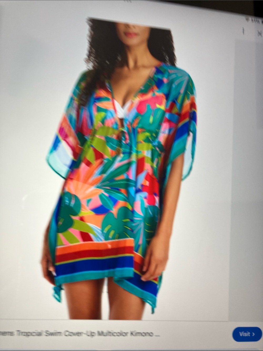 Cotton blue Tropical Multicolor Women’s Swim Cover-Up Kaftan